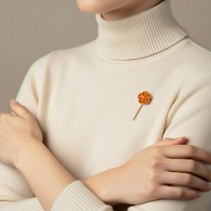 Vintage Orange Flower Stick Pin, Enamel on Goldtone